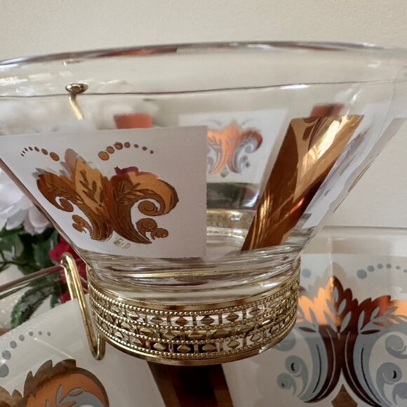 Vintage Hazel-Atlas Chip and Dip Set Gold Fleur-de-Lis Mid Century Glass Enterta - Picture 5 of 6